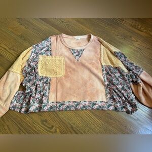 POL Patchwork Floral Blouse in Peach and Floral